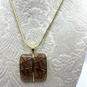Lia Sophia Inlaid Enamel Square Pendant With Gold Tone Necklace Geometric Design